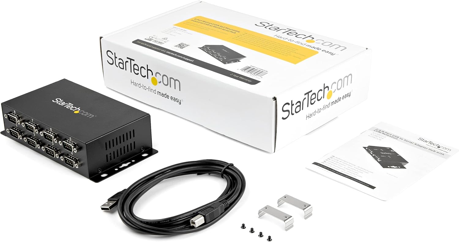 StarTech.com 8 Port USB to Serial RS232 Adapter - Wall Mount - Din Rail - COM Port Retention - FTDI USB to DB9 RS232 Hub