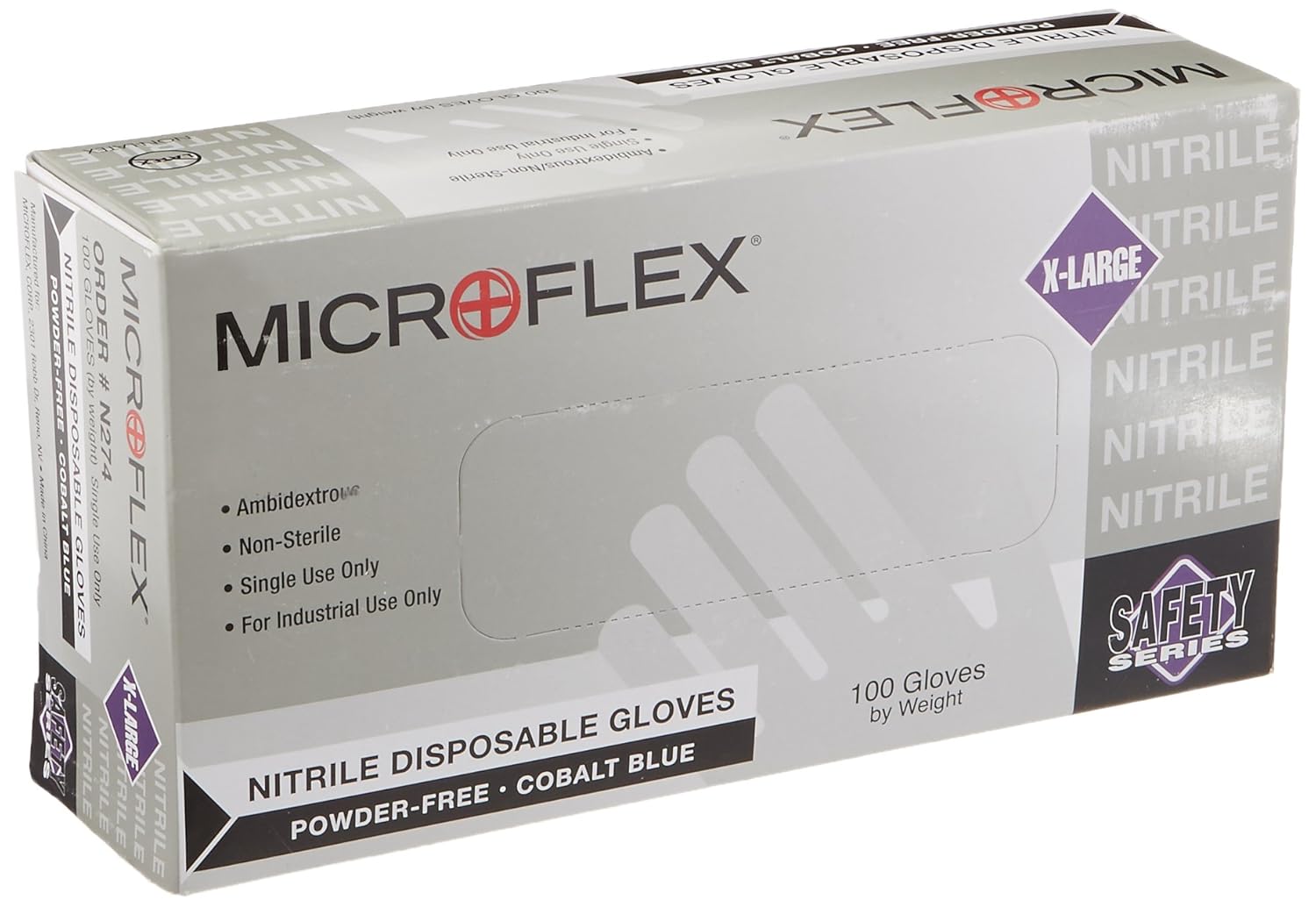 Series Microflex Disposable Gloves: Size X-Large, 3.9 mil, Uncoated-Coated Nitrile, Industrial Grade, Unpowdered