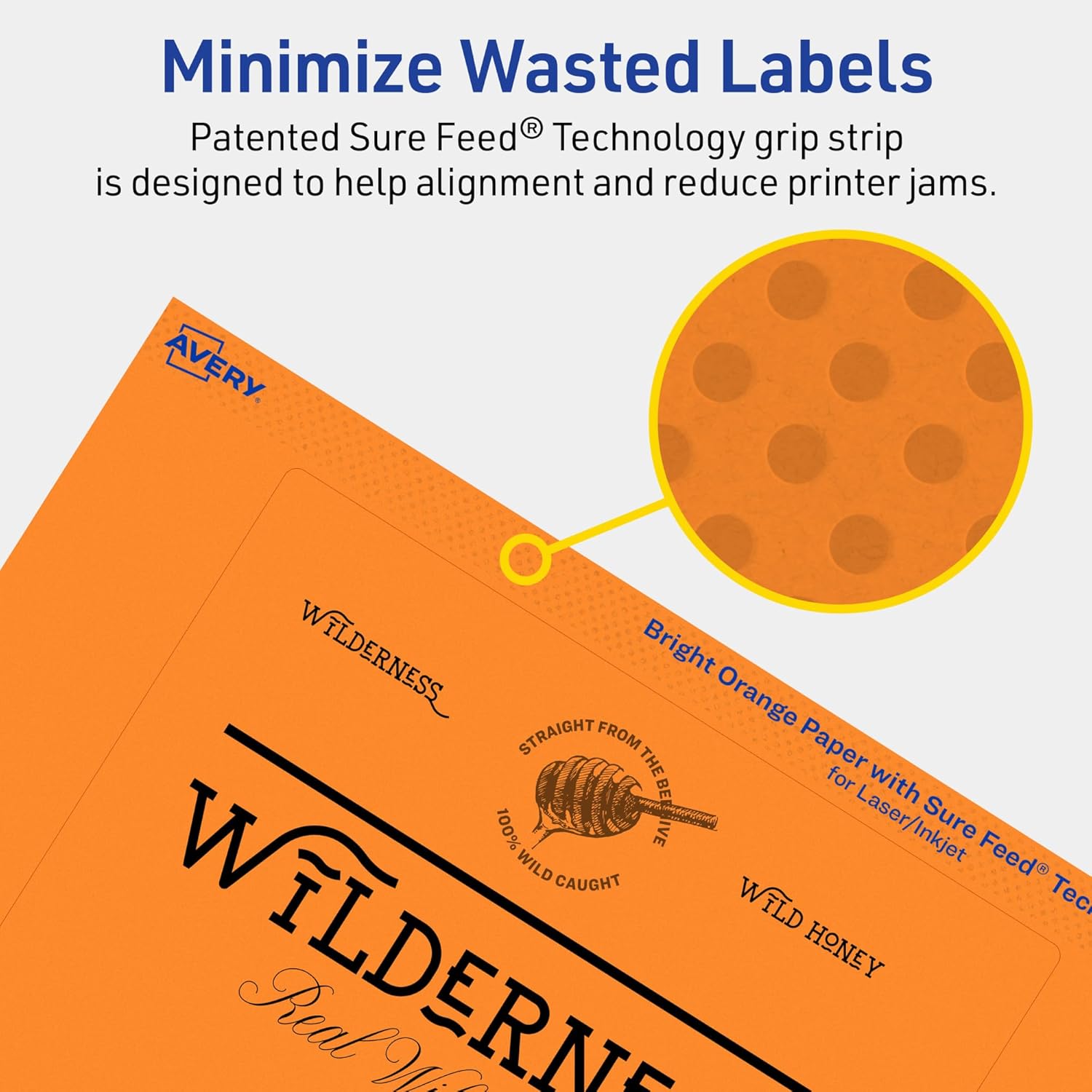 Avery Printable Rectangle Labels, Sure Feed Technology, 5" x 6", Bright Orange Labels, Laser/Inkjet Printable, 20 Total