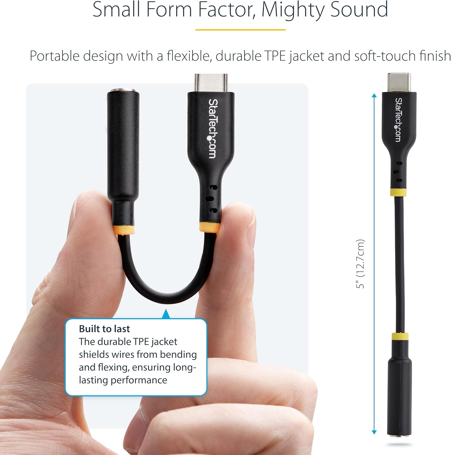 StarTech.com 5in (12.7cm) USB-C to 3.5mm TRRS Headphone/Headset Jack Audio Adapter, 32-bit DAC, USB C Aux Dongle for PC/Phone