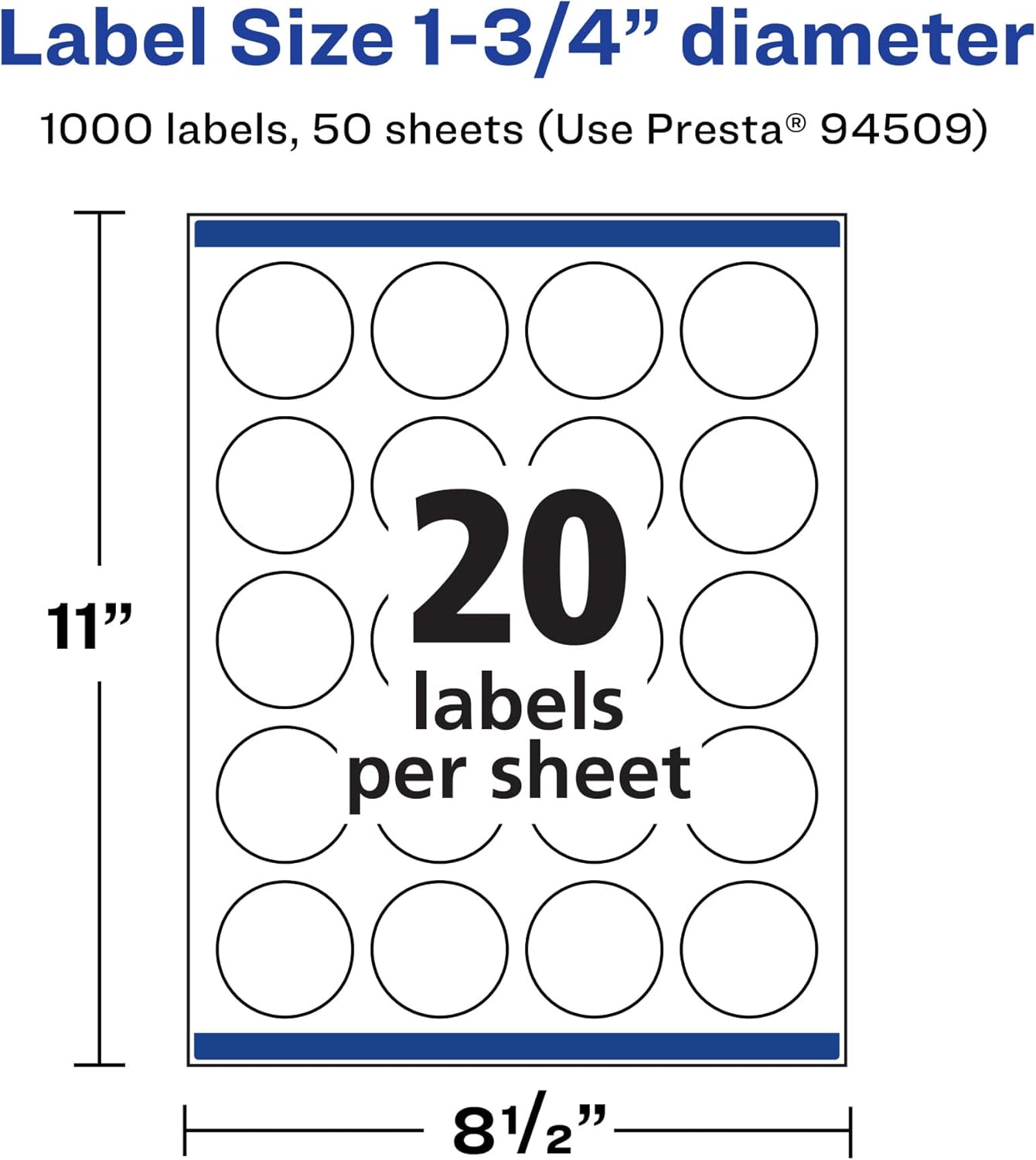 Avery Matte White Round Labels, Sure Feed Technology, 1.75" Diameter