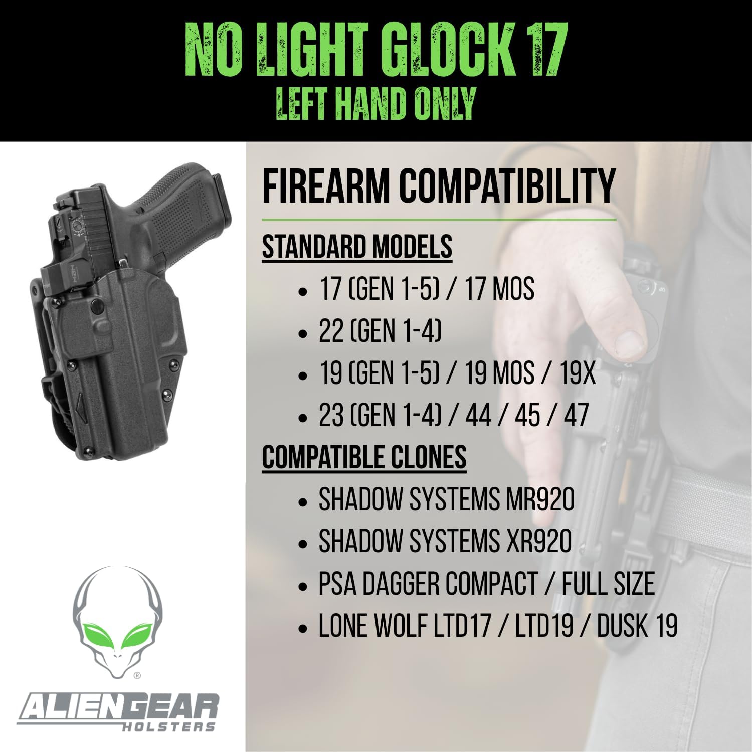 ALIEN GEAR Rapid Force Level 2 OWB Holster – Locking Belt Slide – Left Hand – Optic Compatible