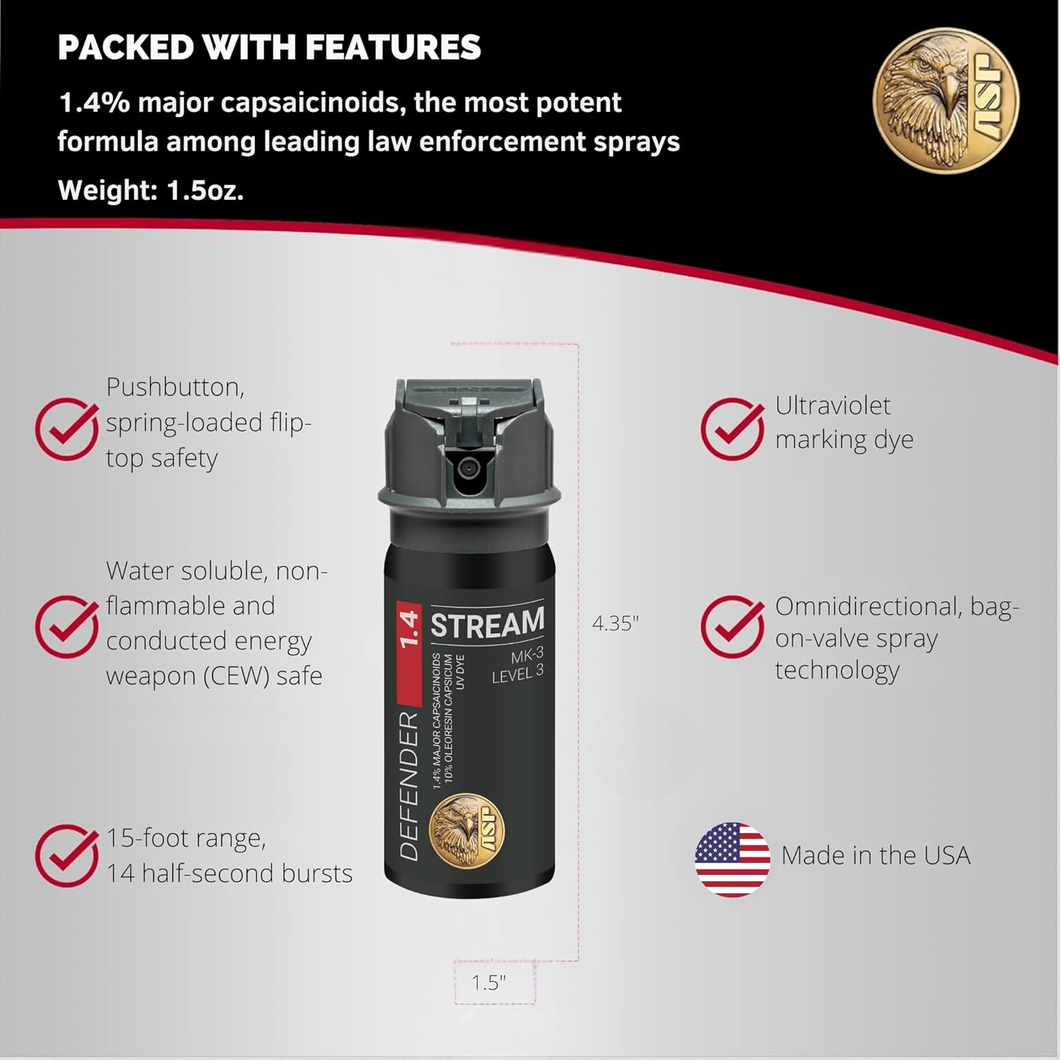 ASP Defender LE Pepper Spray Stream MK3 & Decon Cleanser Spray, Self-Defense OC for Law Enforcement Professionals
