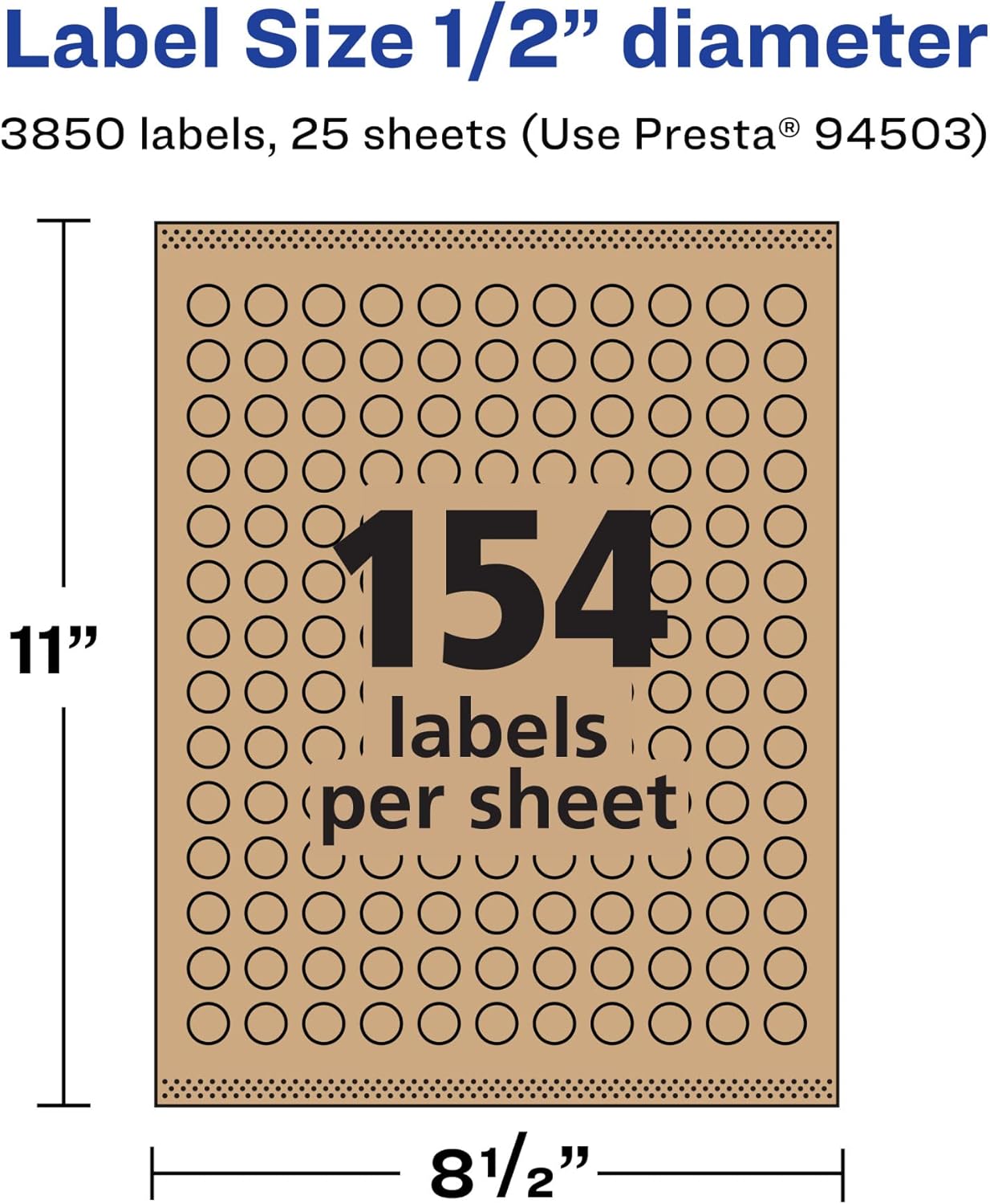 Avery Kraft Brown Round Labels, Sure Feed Technology, 0.5" Diameter