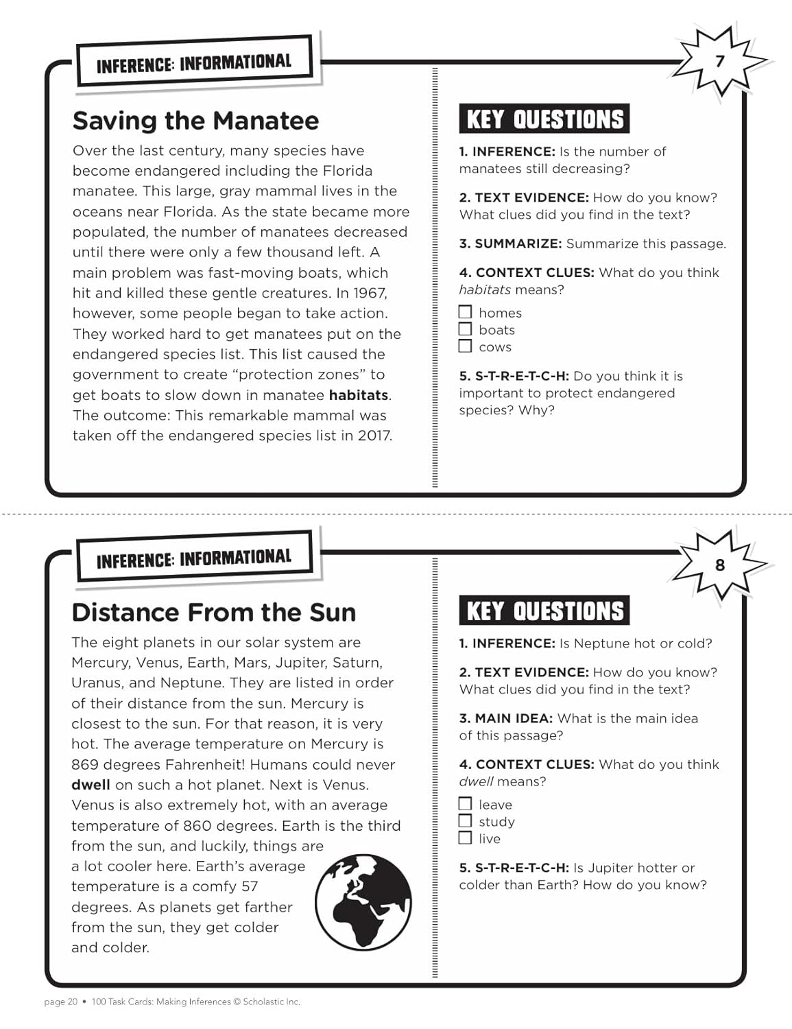 100 Task Cards: Making Inferences: Reproducible Mini-Passages With Key Questions to Boost Reading Comprehension Skills