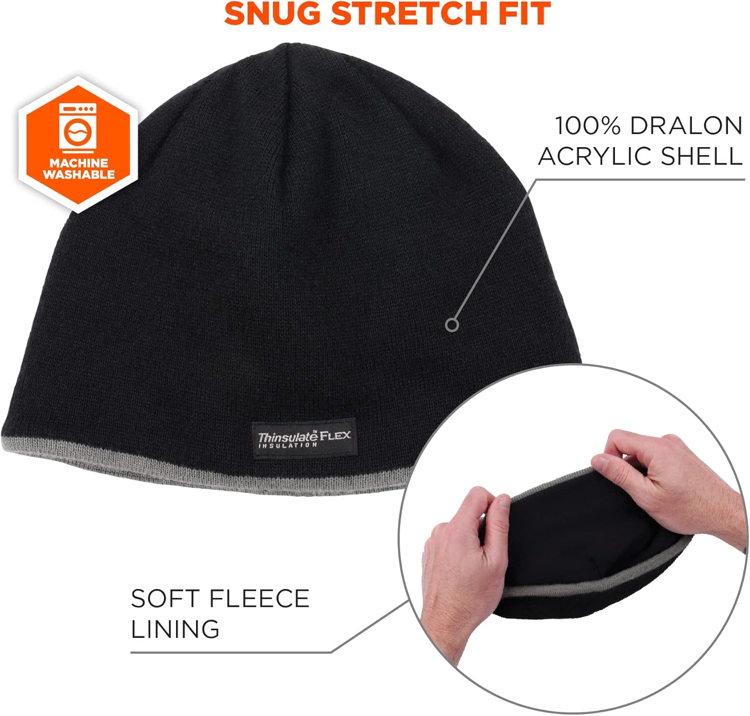 Ergodyne - 16818 N-Ferno 6818 Insulated Thermal Knit Beanie Hat,Black