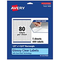 AVERY Glossy Clear Rectangle Labels, Sure Feed Technology, 0.5" x 1.75"