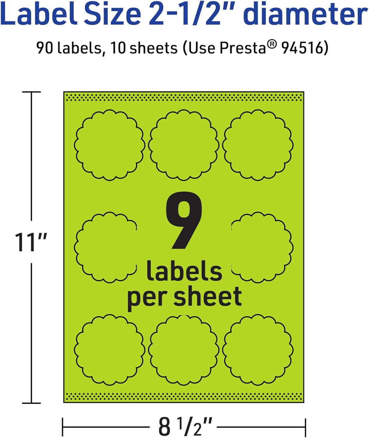 Avery Printable Round Scalloped Labels, 2-1/2" Diameter, Bright Green, Sure Feed