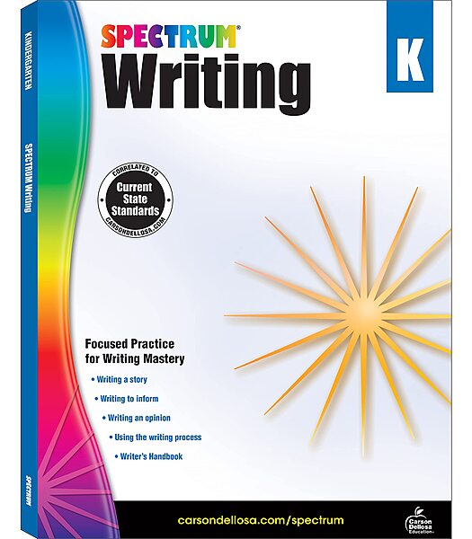 Spectrum Kindergarten Writing Workbook, Ages 5 to 6, Grade K Writing Workbook, Writing Practice with Alphabet Letters, Sight Words, Reports, and Stories - 128 Pages (Volume 34)