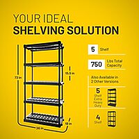 Plano 5-Shelf Plastic Storage Shelves, 73” x 36” x 18”, 750lb Capacity, Pantry, Office, Closet and Garage Shelves