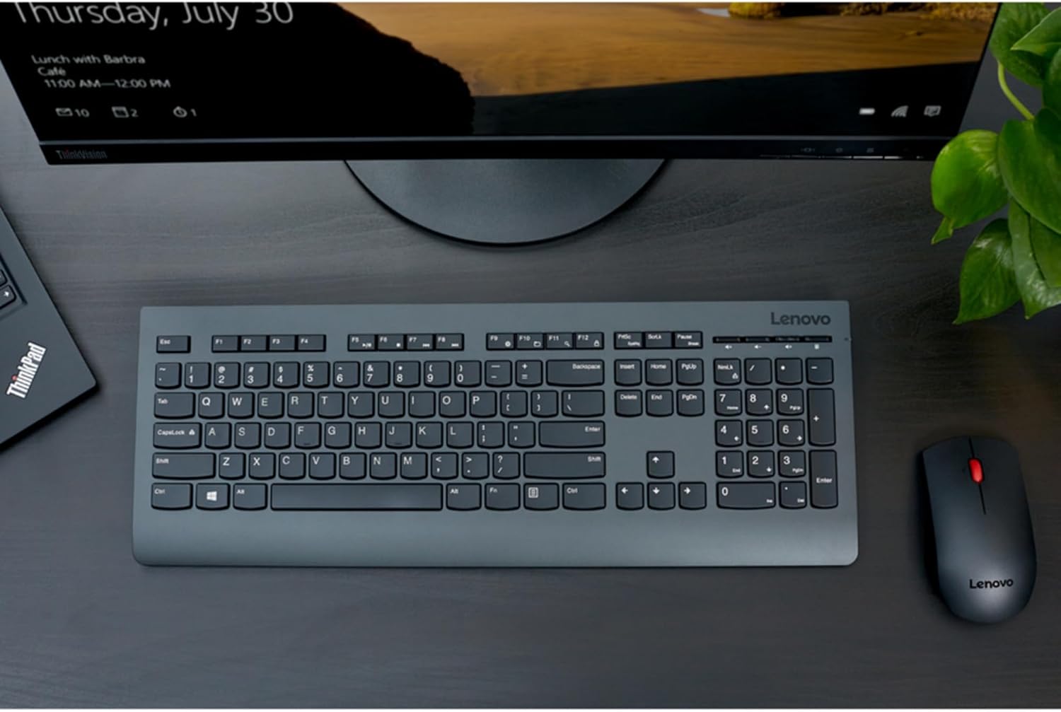 Lenovo Professional Wireless Keyboard and Mouse Combo, 2.4 GHz USB Wireless Receiver, Full Size Ambidextrous Mouse