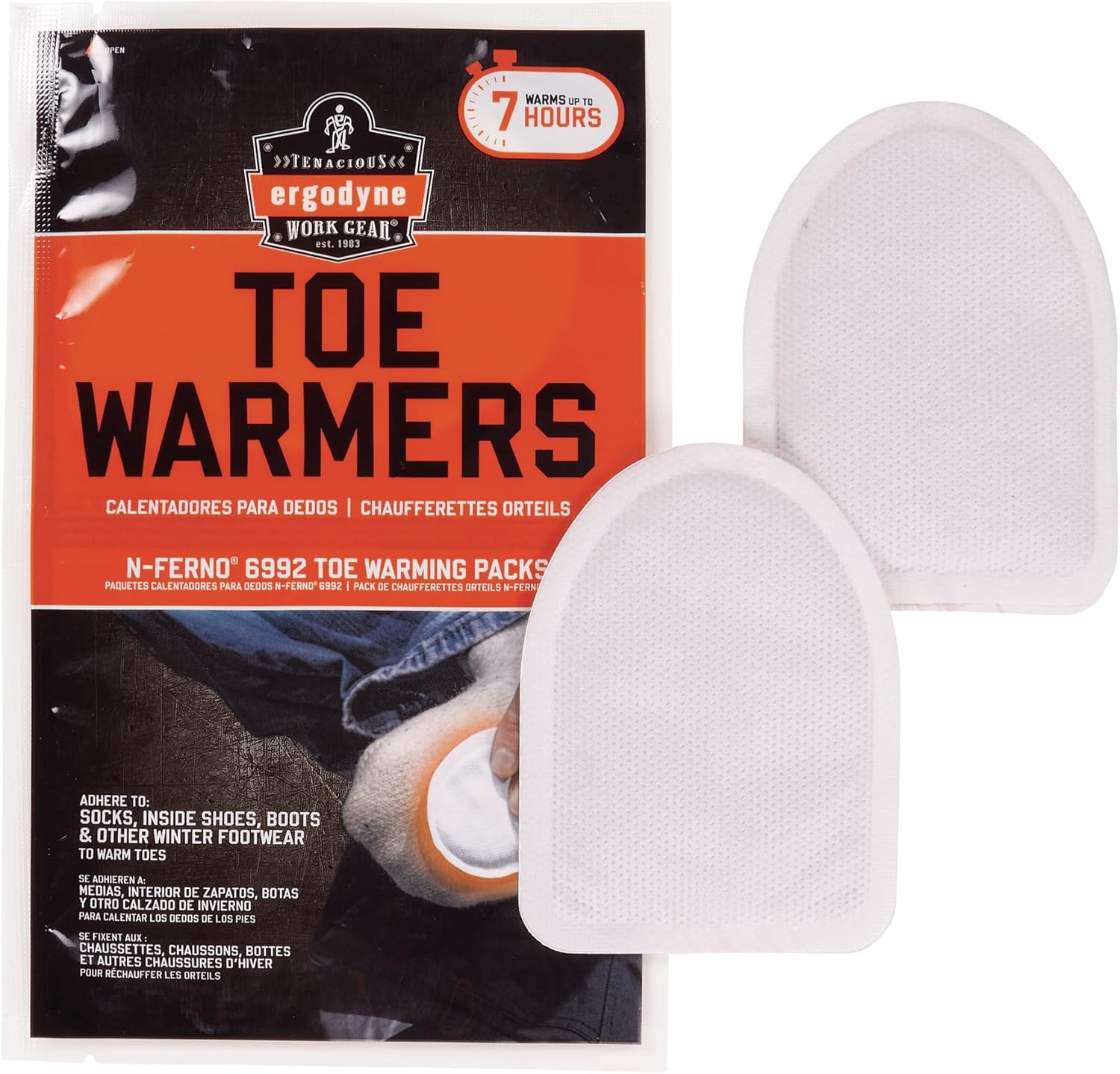 Ergodyne N-Ferno 6992 Toe Warming Packs, 2in x 3in, White, Case Of 40 Packs