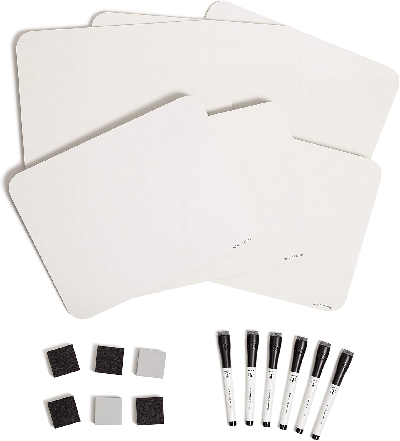 U Brands Dry Erase Lap Board Set, 12” x 9”, Small Whiteboard, Includes 6 Markers and 6 Erasers