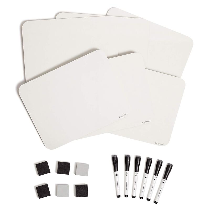 U Brands Dry Erase Lap Board Set, 12” x 9”, Small Whiteboard, Includes 6 Markers and 6 Erasers, 6 Count 6 Count with Markers and Erasers