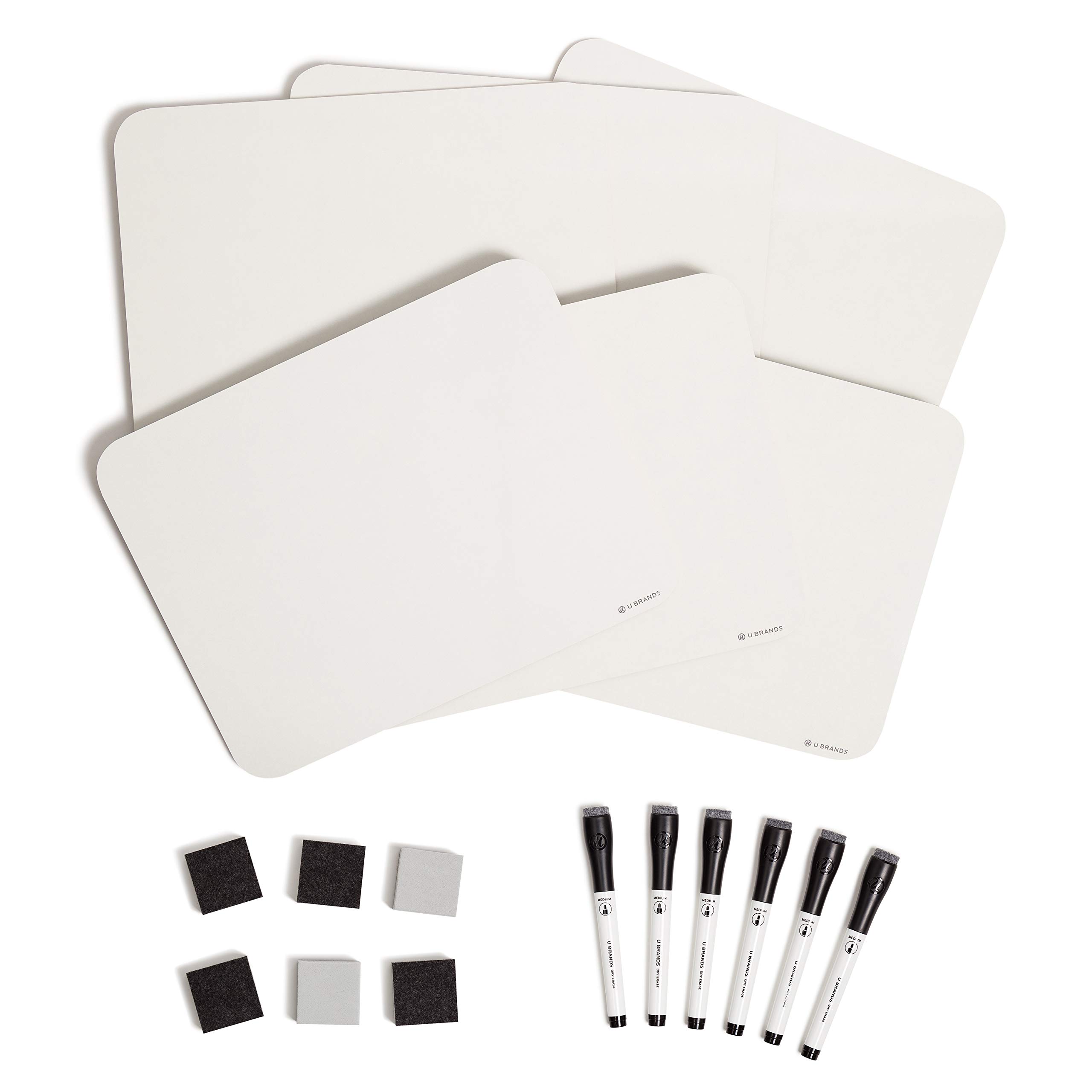 U Brands Dry Erase Lap Board Set, 12” x 9”, Small Whiteboard, Includes 6 Markers and 6 Erasers