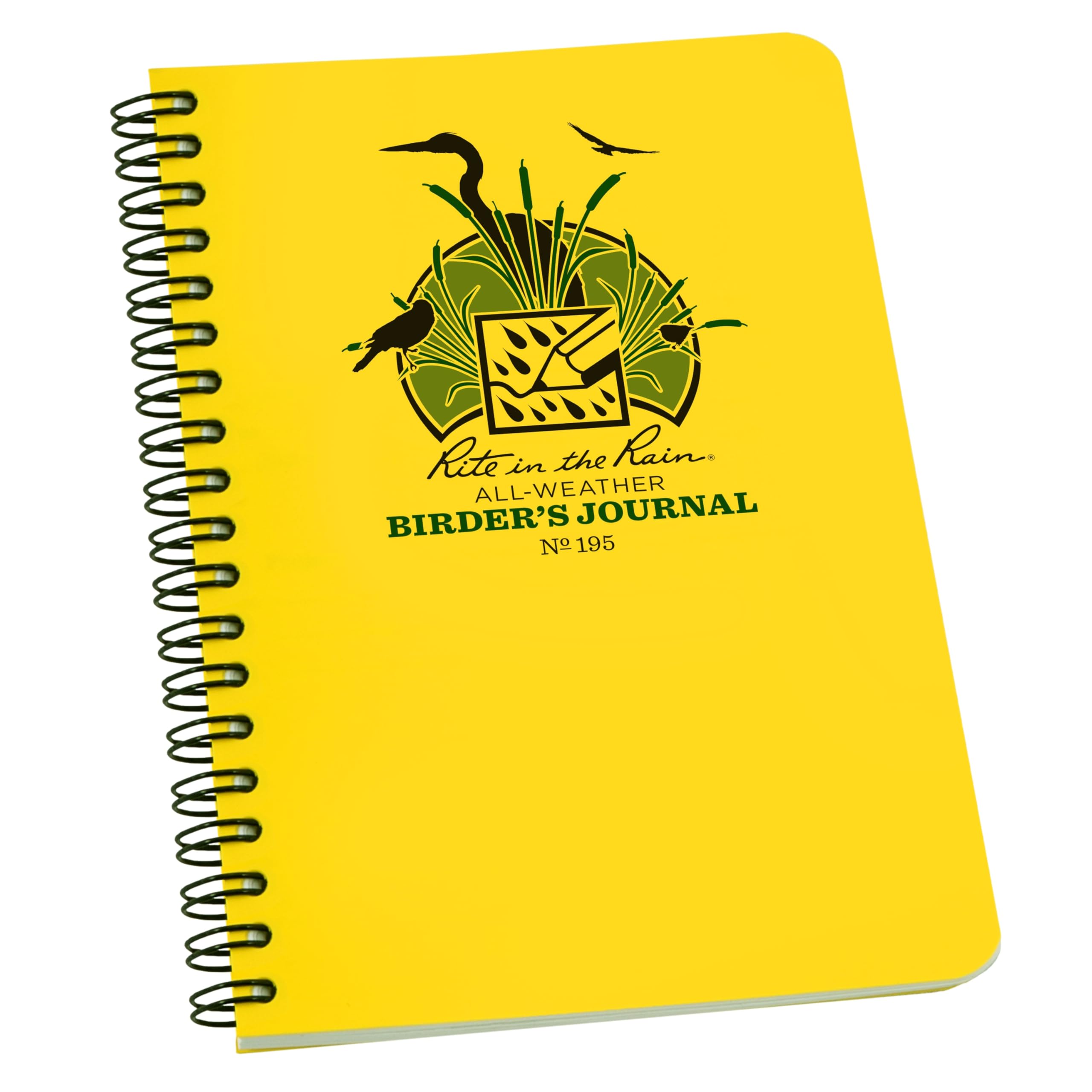 Rite in the Rain Weatherproof Spiral Notebook, 4.625" x 7", Yellow Cover, Birders Journal (No. 195)