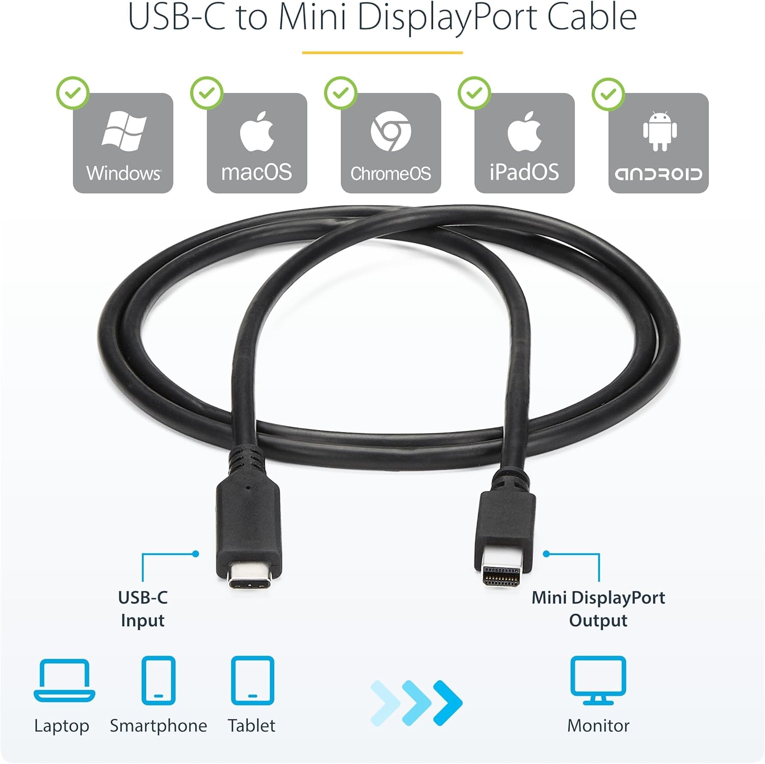 StarTech.com 6ft / 1.8m USB-C to Mini DisplayPort Cable - 4K 60Hz - Black