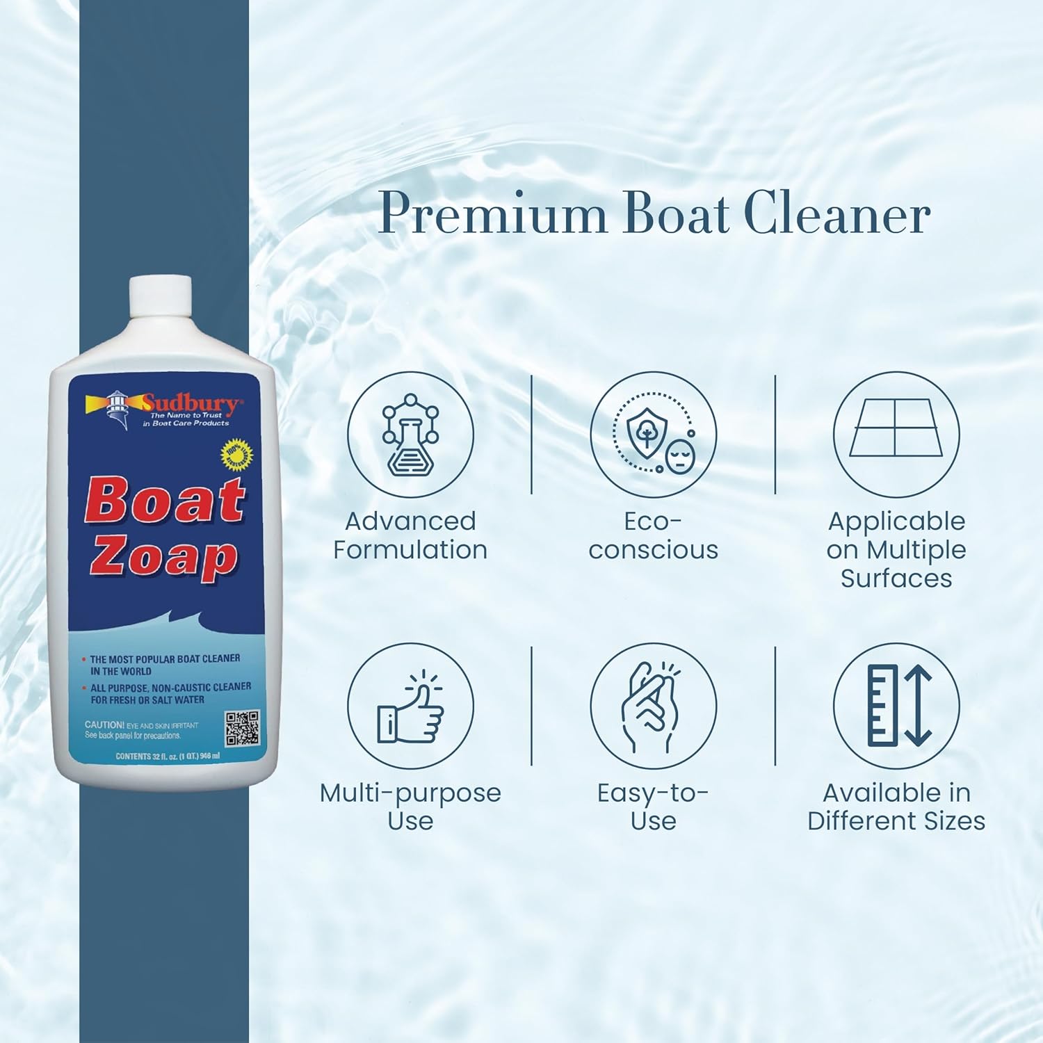 Sudbury Boat Zoap, Boat Cleaner Soap, Multi-Purpose Boat Soap, Essential Boat Accessories, 32 oz.