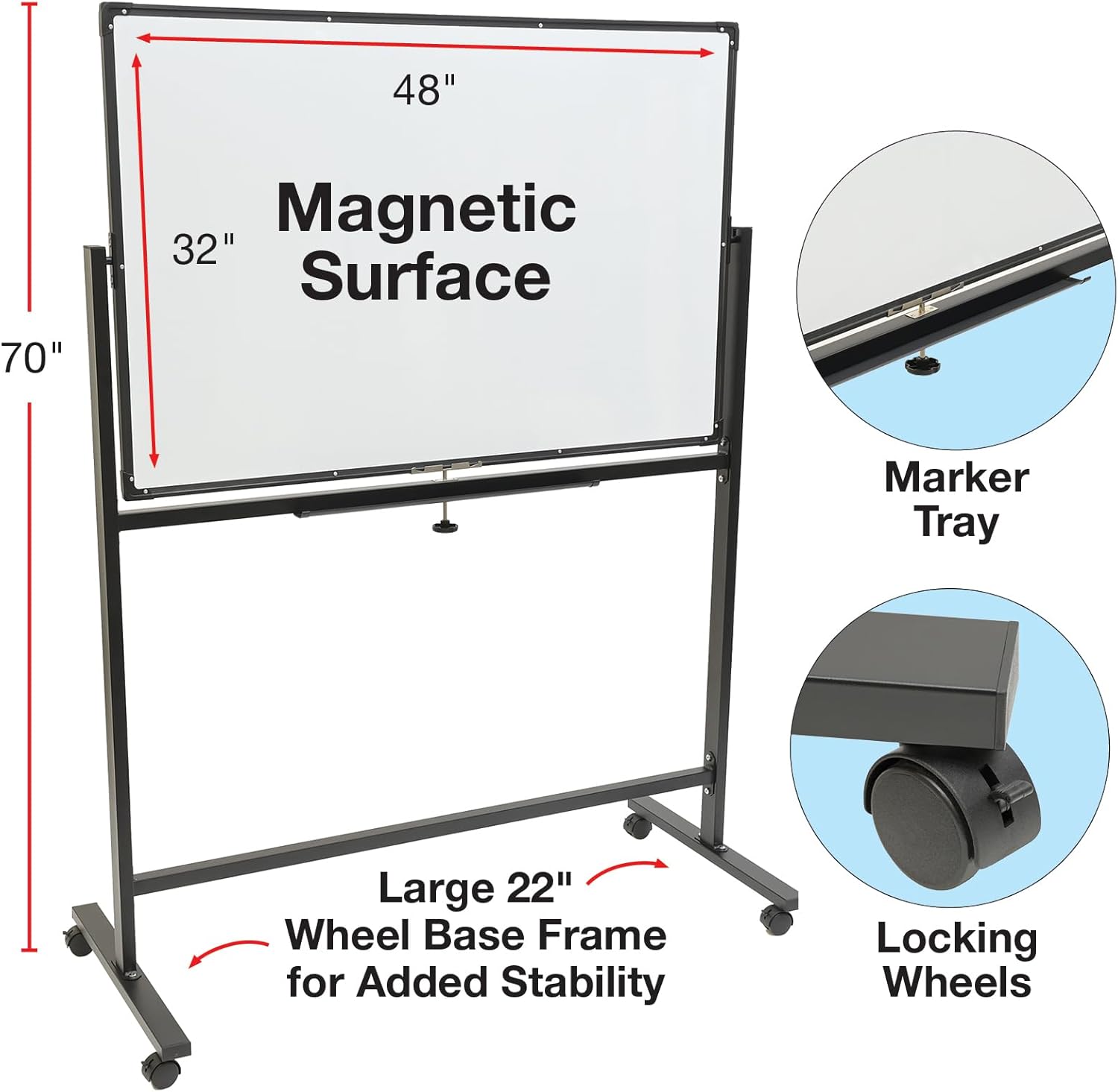 Excello Global Products 48"x32" Reversible Magnetic Dry-Erase Whiteboard on Wheels