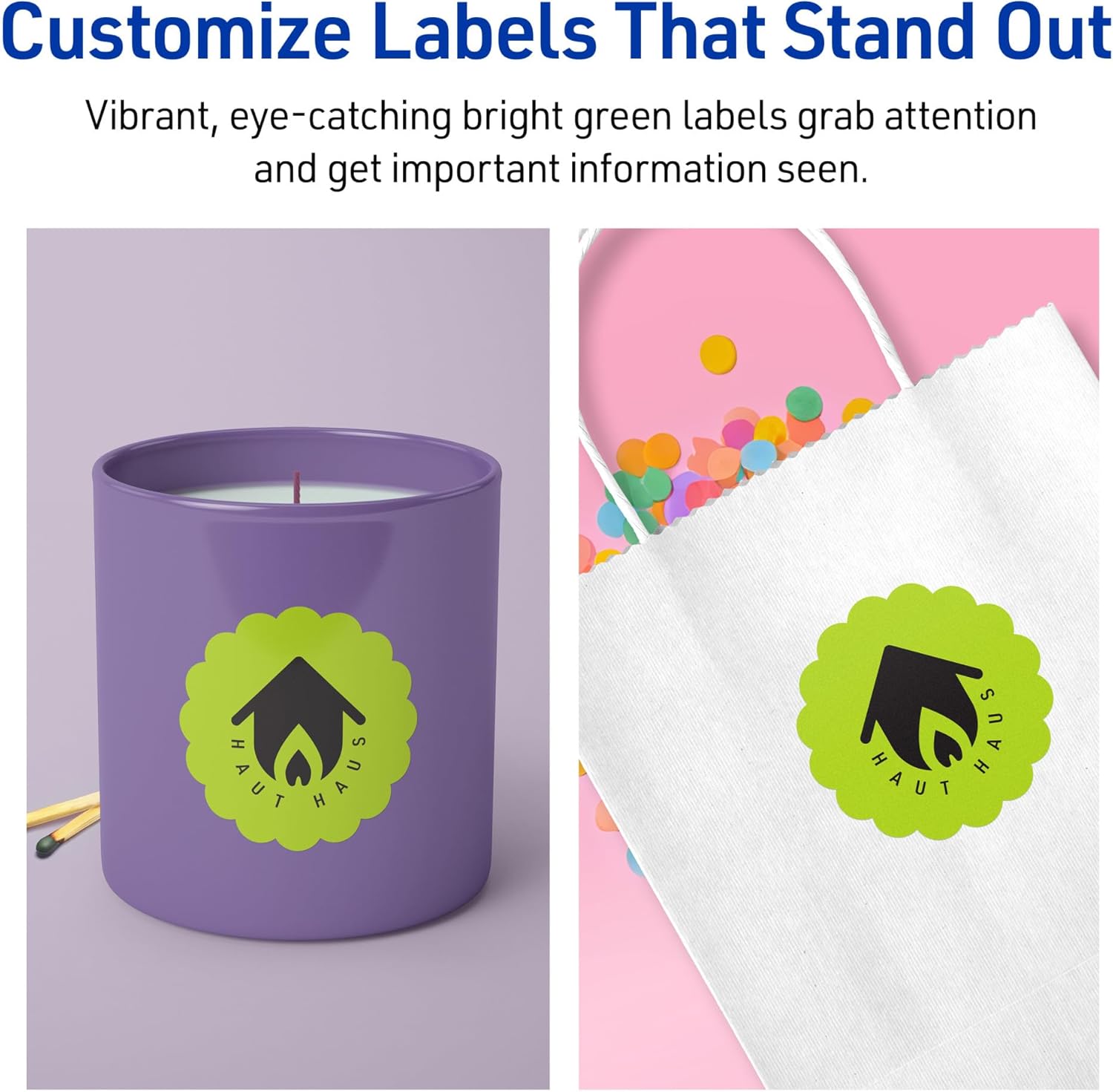 Avery Printable Round Scalloped Labels, 2-1/2" Diameter, Bright Green, Sure Feed