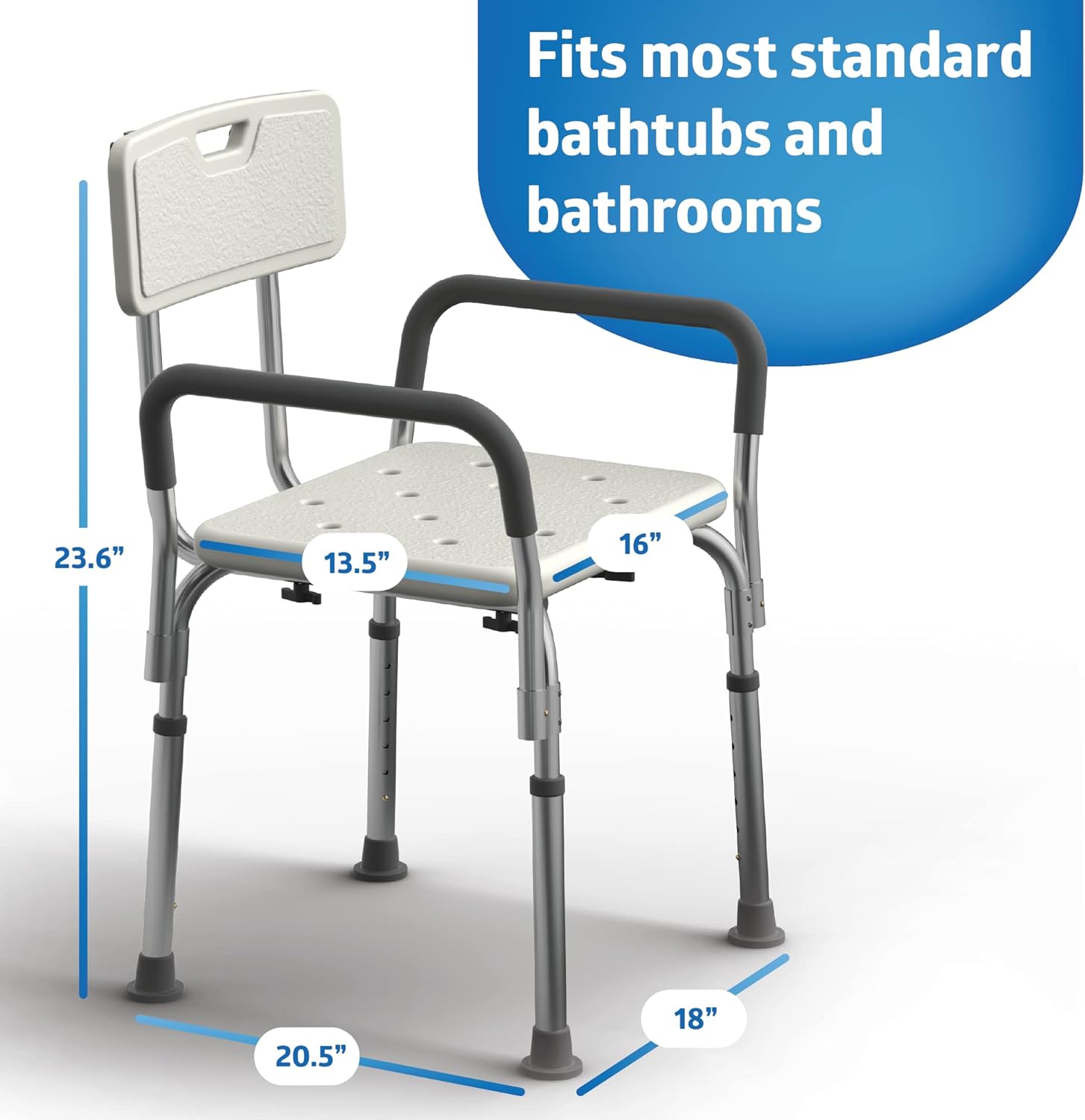 Medline Shower Chair for Inside Shower, Heavy Duty, 350 lb Capacity, Adjustable Height