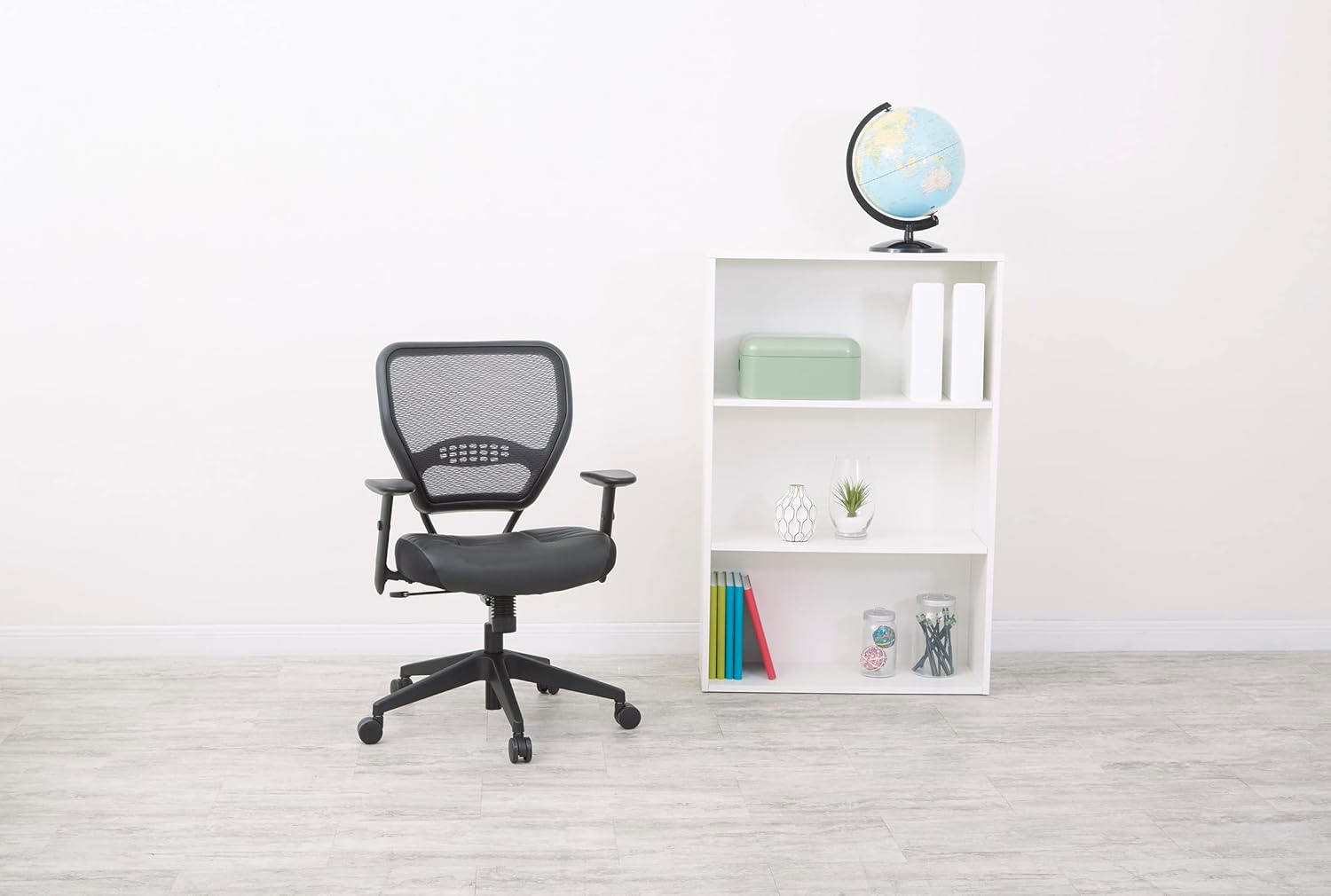 SPACE Seating Professional AirGrid Dark Back and Padded Black Eco Leather Seat, 2-to-1 Synchro Tilt Control