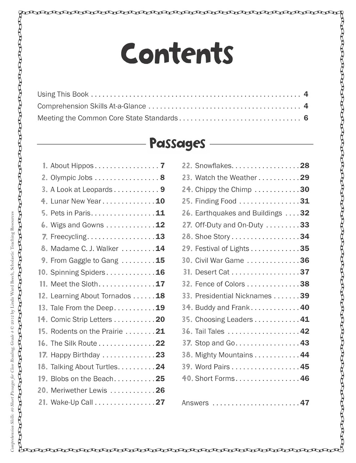 Scholastic Comprehension Skills: 40 Short Passages For Close Reading, Grade 4