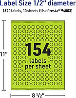 Avery Printable Round Labels, Sure Feed Technology, 1/2" Diameter, Bright Green, Print-to-The-Edge, Laser/Inkjet