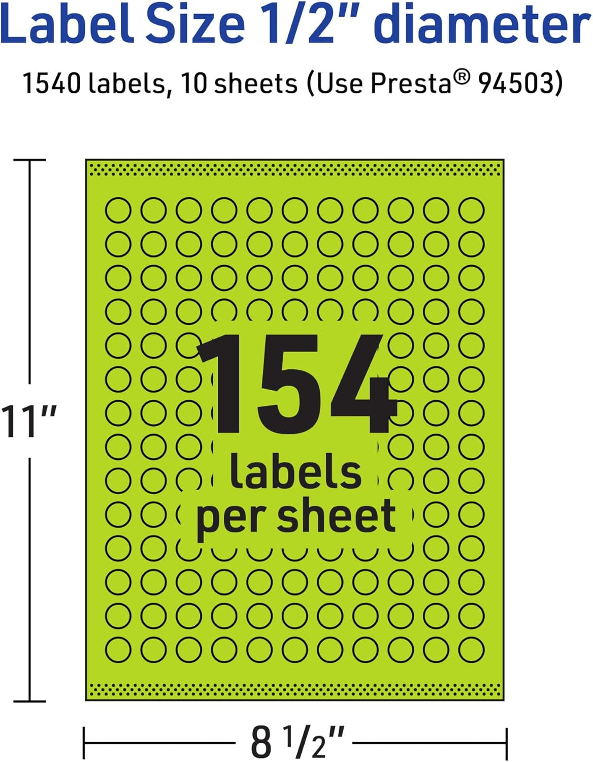 Avery Printable Round Labels, Sure Feed Technology, 1/2" Diameter, Bright Green, Print-to-The-Edge, Laser/Inkjet