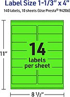 Avery Printable Neon Green Rectangle Labels, Sure Feed Technology, 1-1/3" x 4"