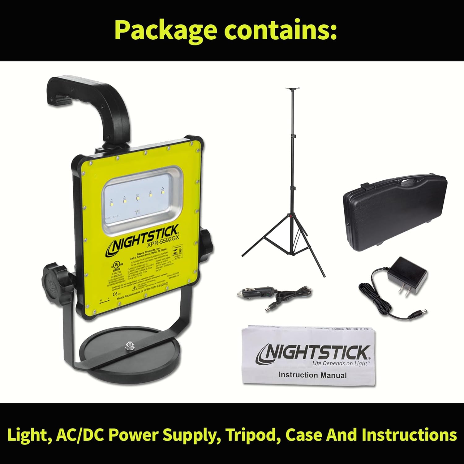 Nightstick XPR-5592GCX Intrinsically Safe Rechargeable LED Scene Light w/ 6' Tripod