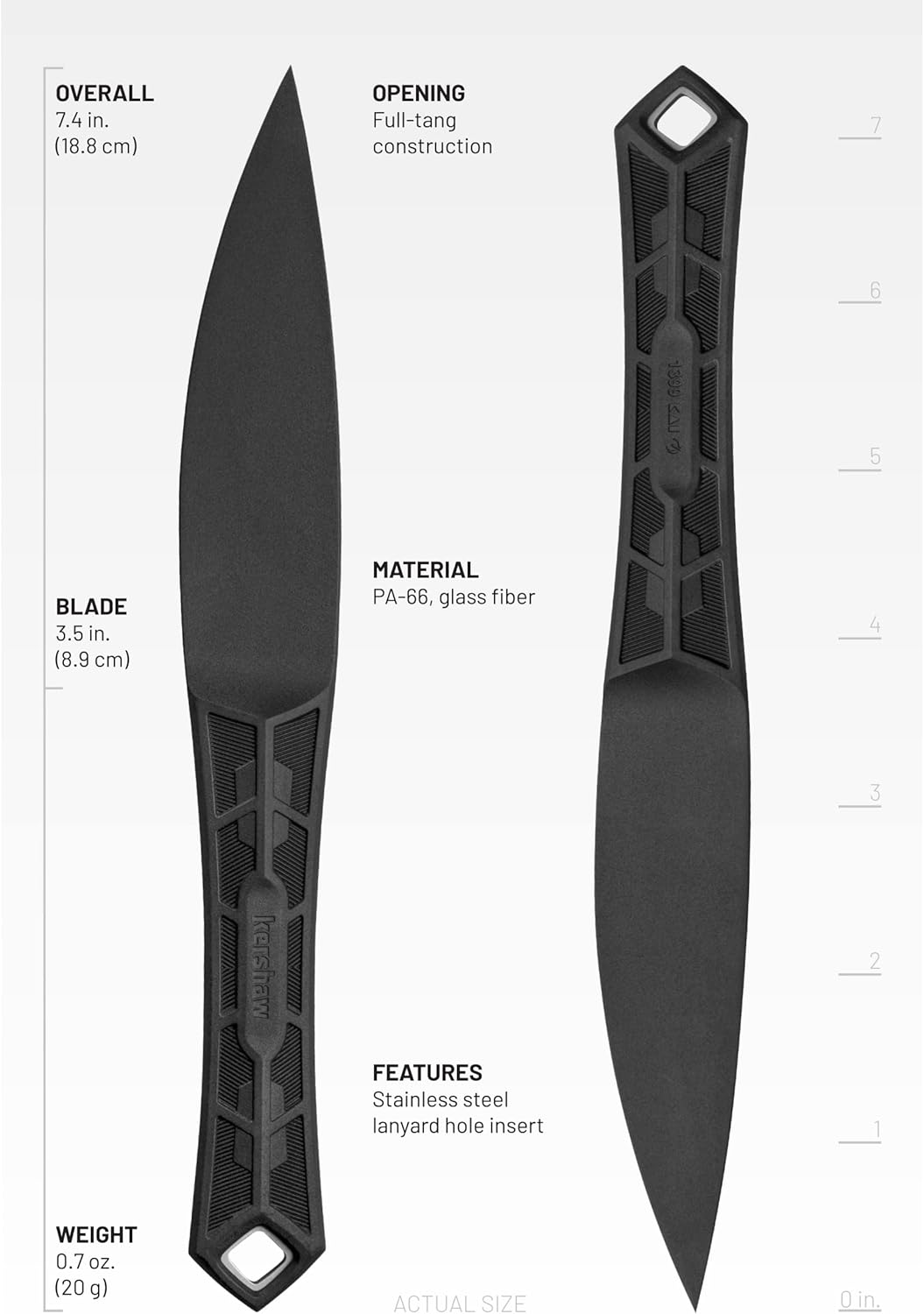 Kershaw Interval Fixed Blade Knife, 3.5 inch Blade Made with PA-66 Nylon, Blunt Edge with Sharp Point, Project Atom, Black
