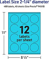 Avery Printable Round Labels, Sure Feed Technology, 2-1/4" Diameter, Bright Blue, Print-to-the-Edge, Laser/Inkjet Printable