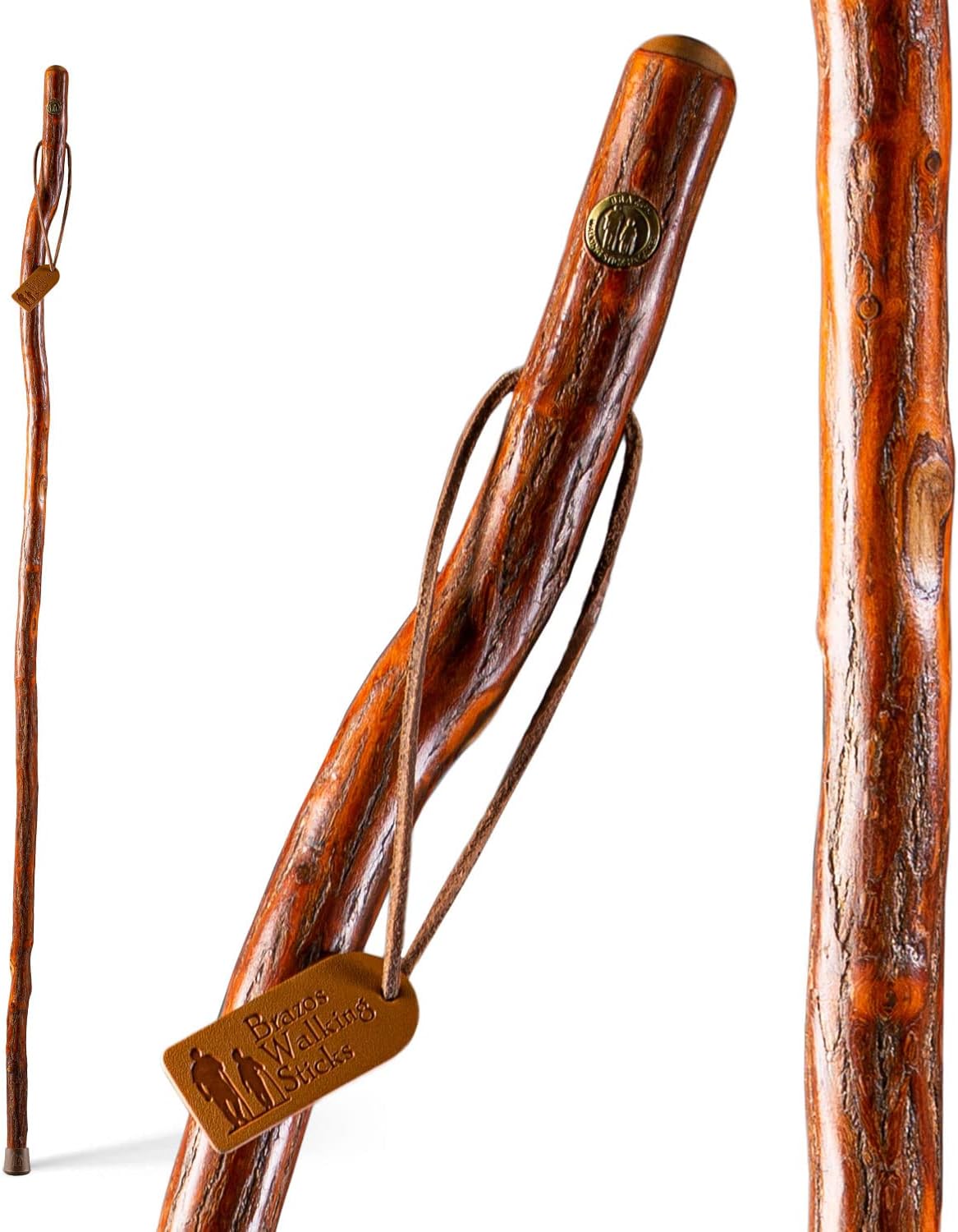 BRAZOS Free Form Rustic Wood Walking Stick, Traditional Handle, Made in USA