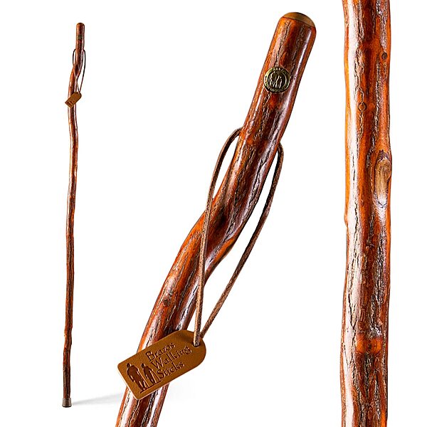BRAZOS Free Form Rustic Wood Walking Stick, Traditional Handle, Made in USA