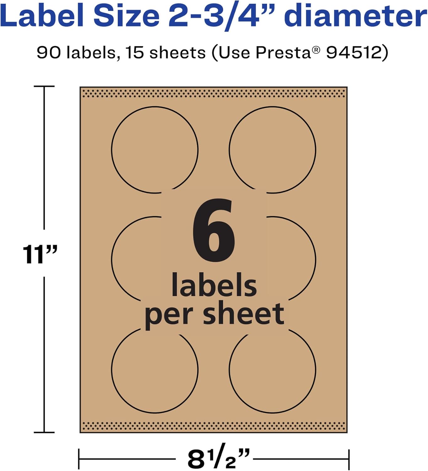 Avery Kraft Brown Round Labels, Sure Feed Technology, 2.75" Diameter, 90 Kraft Brown Labels, Print-to-The-Edge