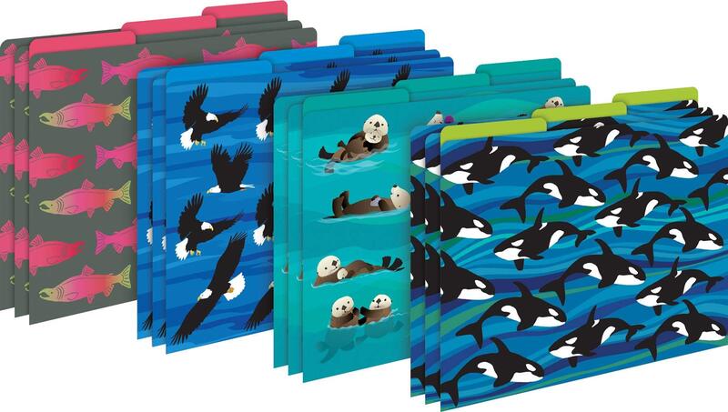 Barker Creek Designer File Folders Set of 12, Sea & Sky, Multi-Design, Reversible, Colorful Patterns Inside and Out