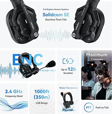 HOLLYLAND Solidcom SE Pro 5S 5-Person Full-Duplex Single-Ear Headset Intercom System (1.9 GHz)