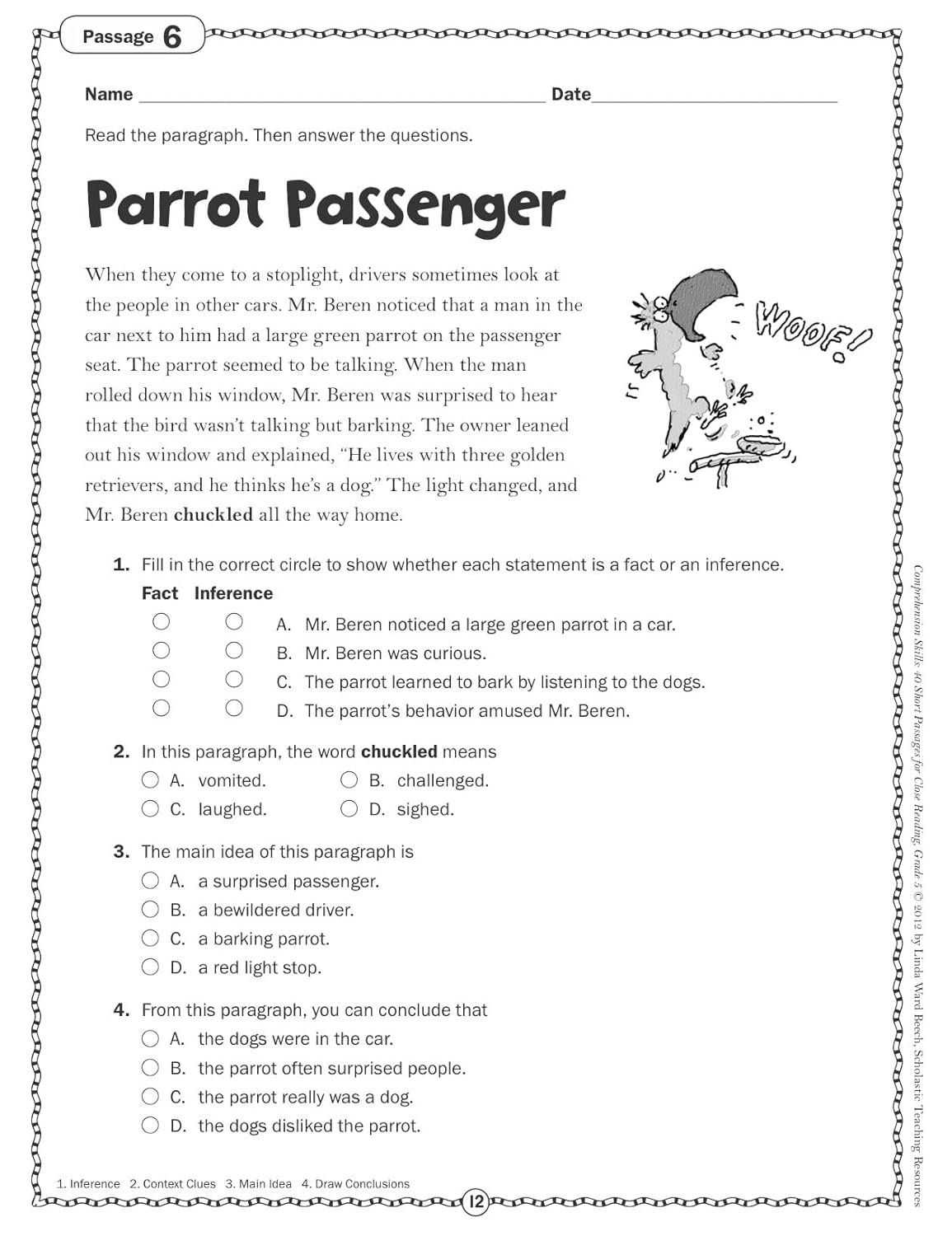 Scholastic Comprehension Skills: 40 Short Passages For Close Reading, Grade 5