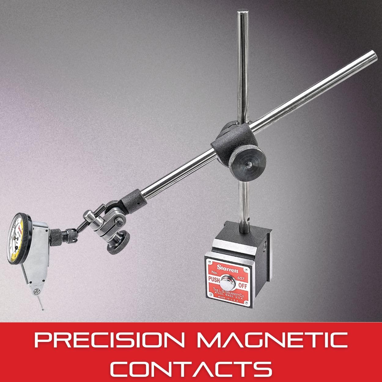 Starrett Magnetic Base Indicator Holder for Test, Back-Plunger, AGD, Dial and Miniature-Dial Indicators - Complete Set