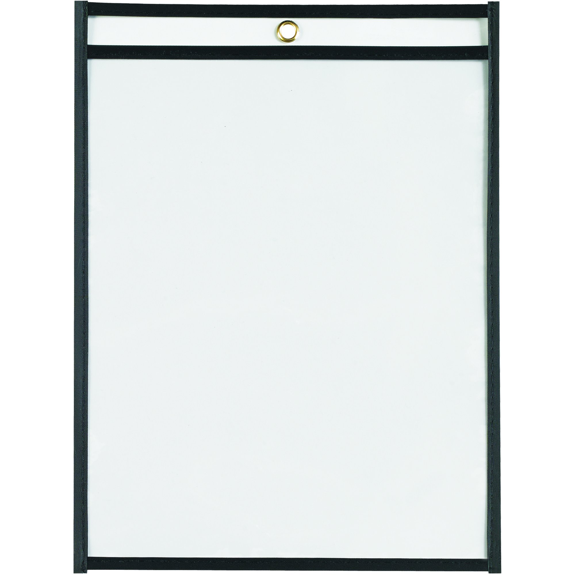 BOX USA Stitched Job Ticket Holders, Top Loading, 9 x 12", Clear with Black Edging, Reusable Vinyl, Double-Sided Dry Erase