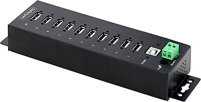 StarTech.com 10-Port Industrial USB 2.0 Hub, Rugged USB Hub withESD Level 4 Protection, DIN/Wall/Desk-Mountable USB-A Hub