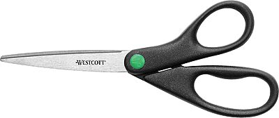 Westcott KleenEarth 8in Scissors, 70% Recycled, Pointed, Black