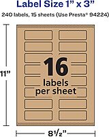 AVERY Kraft Brown Rectangle Labels, Sure Feed Technology, 1" x 3", Print-to-The-Edge, Laser/Inkjet Printable