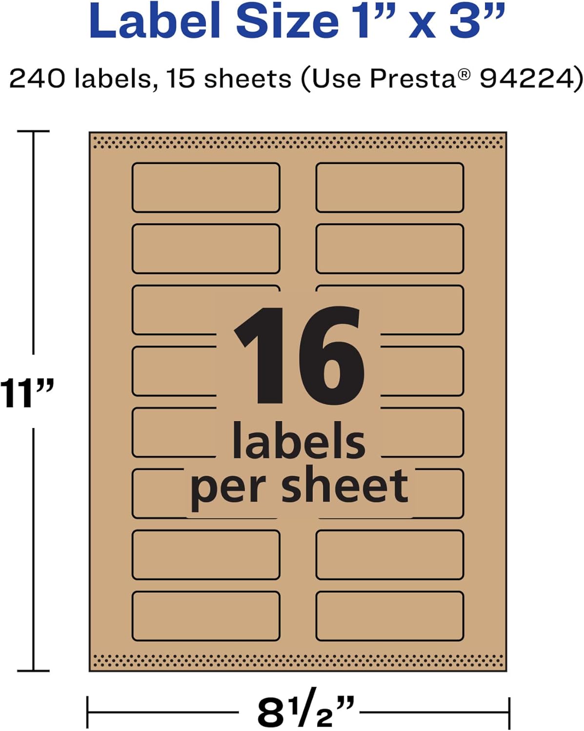 AVERY Kraft Brown Rectangle Labels, Sure Feed Technology, 1" x 3", Print-to-The-Edge, Laser/Inkjet Printable
