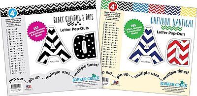 Barker Creek Letter Pop-Out Set of 2, 4" Chevron, Mixed-Design, 255 Upper and Lowercase Letters, Numbers, and Punctuation Marks in Each of 2 Designs, 510 Characters Total (4302)
