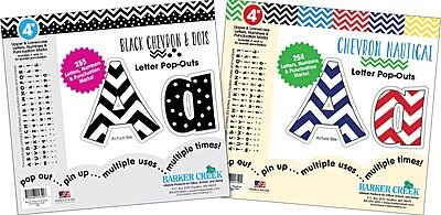 Barker Creek Letter Pop-Out Set of 2, 4" Chevron, Mixed-Design, 255 Upper and Lowercase Letters, Numbers, and Punctuation Marks in Each of 2 Designs, 510 Characters Total (4302)