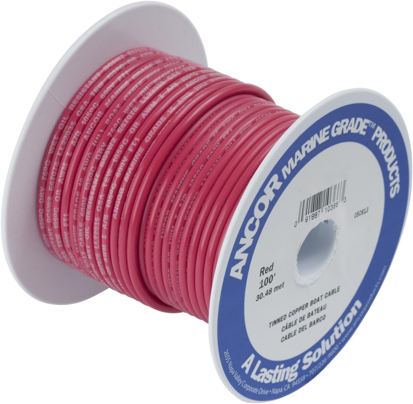 Ancor 102810 Tinned Copper Wire, 16 AWG (1mm2), Red - 100ft