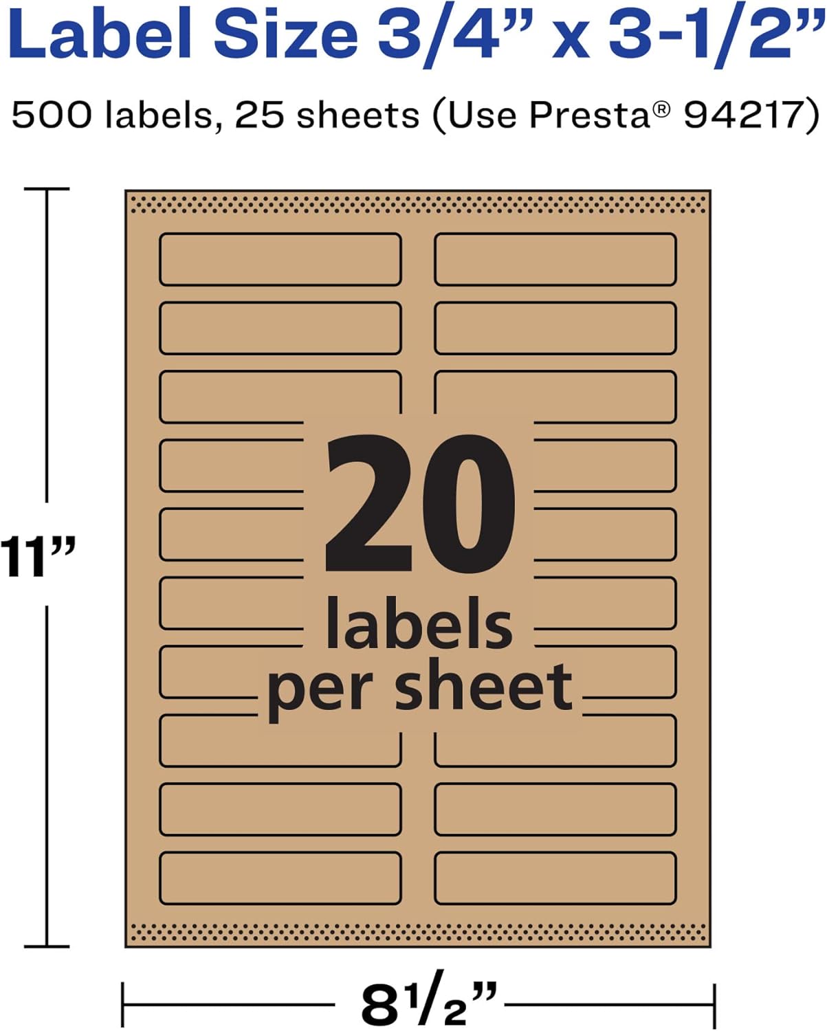 Avery Kraft Brown Labels, 0.75" x 3.5", Sure Feed Printable