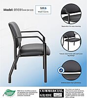 Boss Office Products Mid-Back Vinyl Guest Chair, Black - B9591AM-BK-500